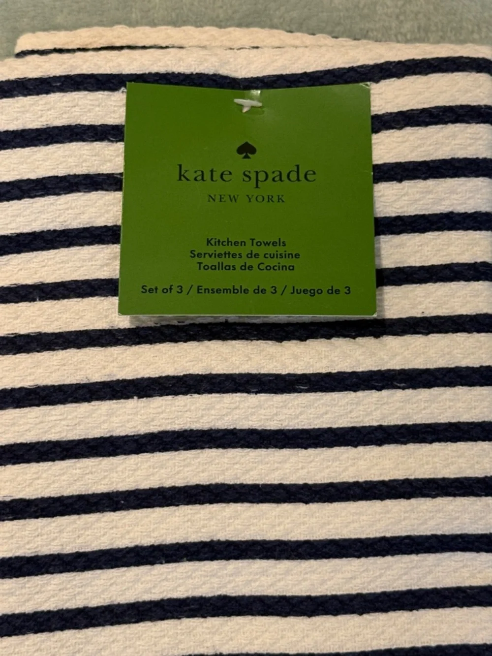 kate spade Navy & White Striped Kitchen Towel with Orange Motif